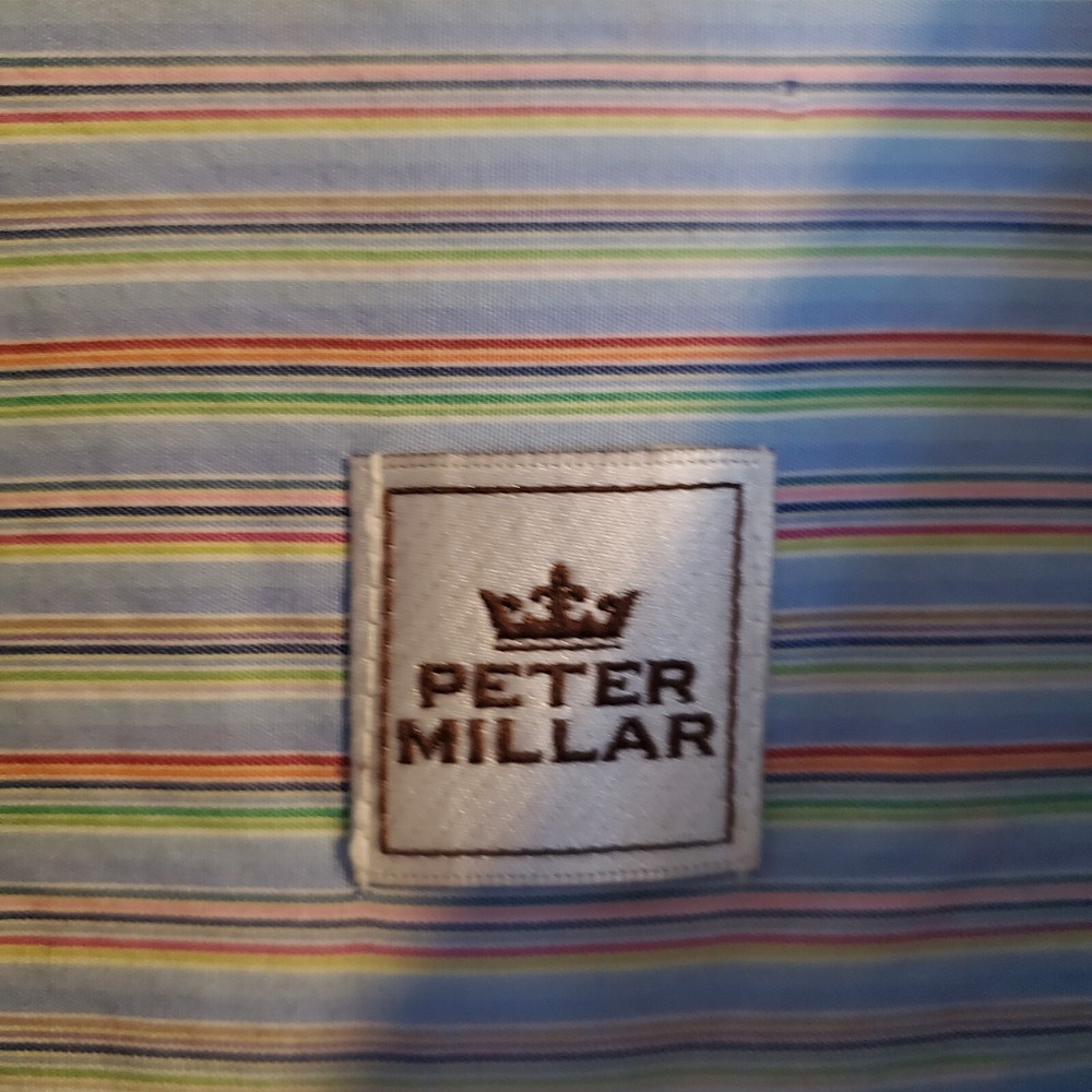 Peter Millar Shirt Button Up Mens 2XL Long Sleeve Colorful Striped Beachy - Picture 3 of 8